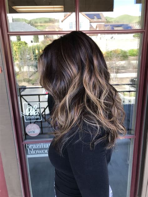 Balayage On Tanned Skin And Black Hair Bayalage Black Hair Balayage Hair Brunette Long Black