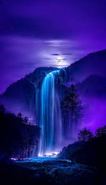 Solve Purple Waterfall With Moon Background Jigsaw Puzzle Online With