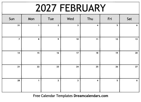 February 2027 Printable Calendars