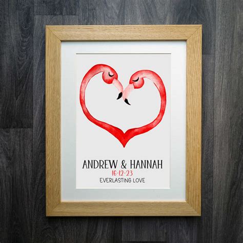 Everlasting Love Personalised Watercolour Flamingo Heart Wedding Pr Elliebeanprints