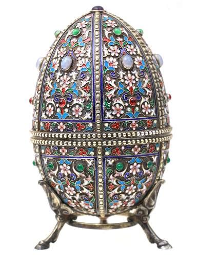 A Russian Large Easter Egg Silver Enamel Stones Sep 25 2021