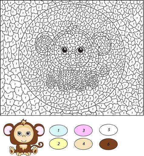 Color By Number Educational Game For Kids Cartoon Monkey Stock Vector