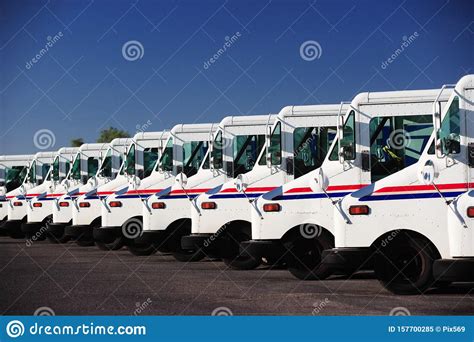 US Postal Service Trucks Parked In A Line Stock Image Image Of Parked Blue