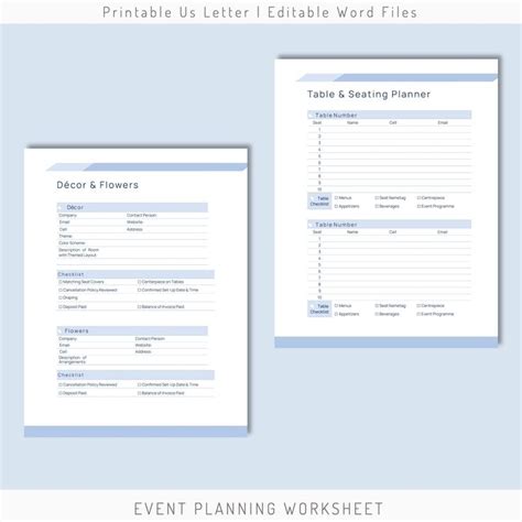 Editable Event Planning Worksheet Event Organizer Event Plan Guides