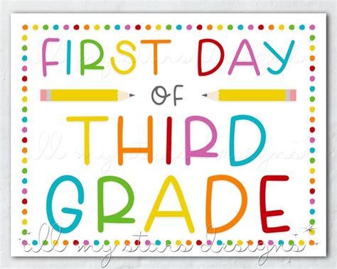 Printable First Day Of Third Grade Sign Instant Download Etsy