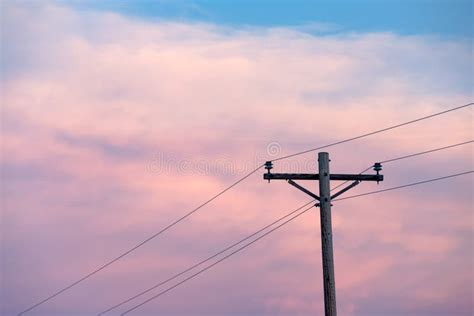 Telegraph Pole And Wires At Sunset Stock Image Image Of Cable Lines