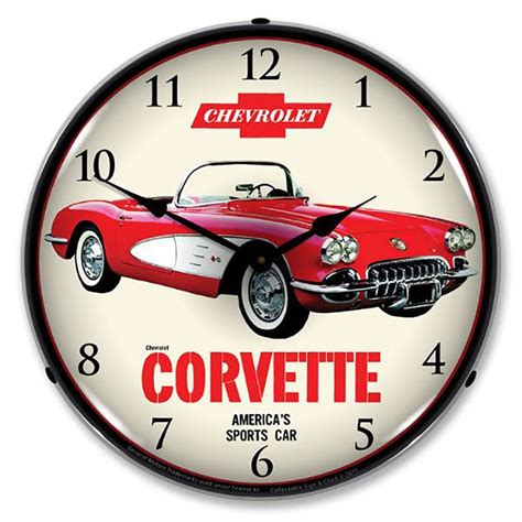 59 Chevrolet Corvette Led Light Up Garage Clock Vintage Style 14 In In