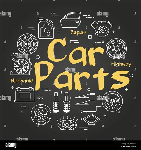 Vector Black Line Round Banner Of Car Parts Stock Vector Image And Art
