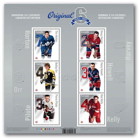 Nhl Original Six Canada Post Permanent 6 Domestic Stamps The