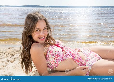 Summer Holidays And Vacation Pretty Cute Girl Sunbathing Stock Photo Image Of Leisure Face