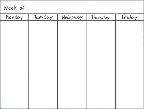 Day 5 Week Blank Calendar Template Printable Printable Calendar