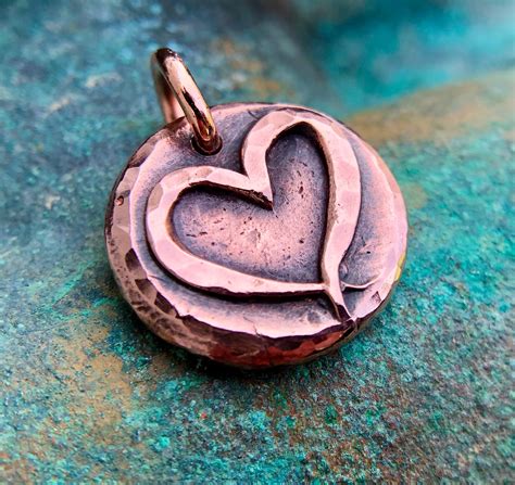Copper Open Heart Pendant Or Charm Rustic Ribbon Heart