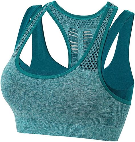 Womens Wirefree Seamless Double Layer Padded Racerback Sports Bra For
