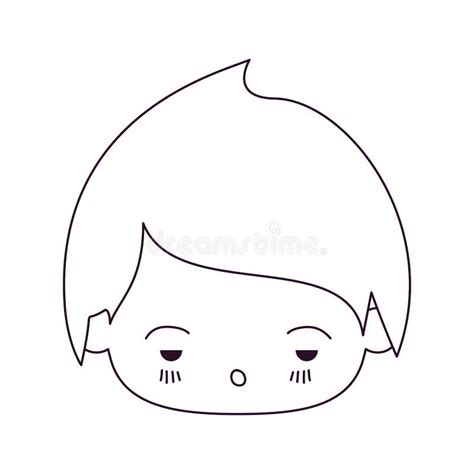 Monochrome Silhouette Of Kawaii Head Of Little Boy With Facial