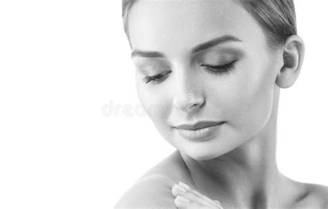 Beautiful Woman Face Close Up Studio On White Black And White Stock