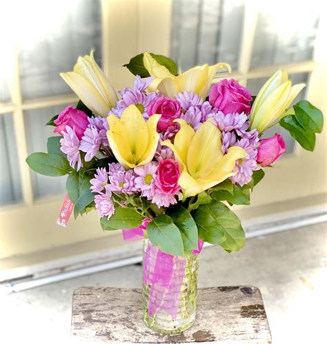 Yellow Lily And Pink Rose Bouquet In Placentia Ca Orchids Little