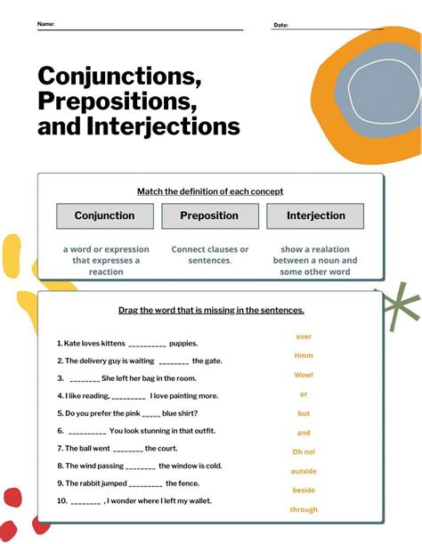 Conjuction Preposition And Interjection Worksheet Live Worksheets