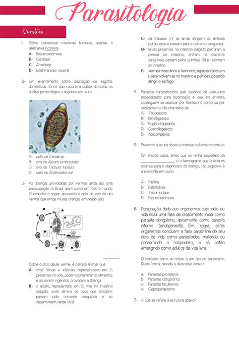 Questões De Parasitologia Com Gabarito