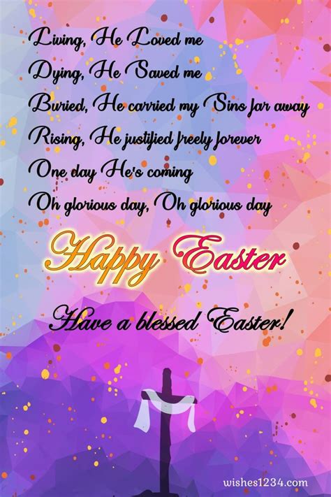 An Easter Card With The Words Happy Easter Written In Gold And Purple