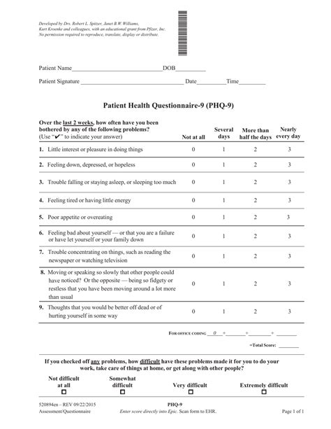 Patient Health Questionnaire 9 Form Fill Out Sign Online And