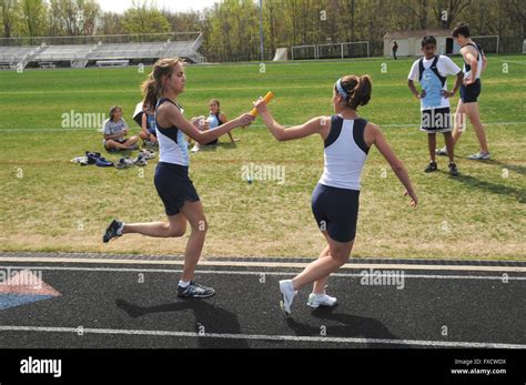 Girls High School Relay Race Stock Photo Alamy