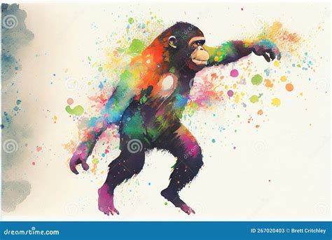 Colorful Rainbow Chimp Chimpanzee Ape Primate Monkey Watercolor