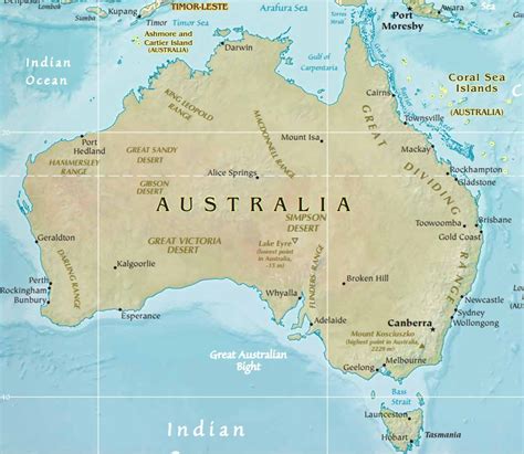 Mapa Ogolnogeograficzna Australii