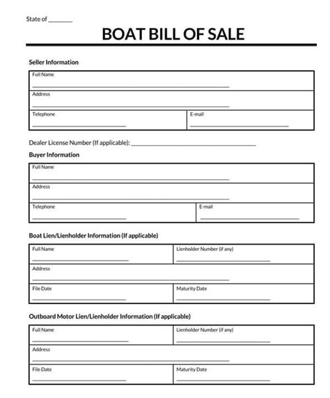 Free Boat Bill Of Sale Form Pdf Word Eforms Boat Bill Of Sale Form