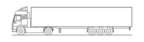 Vector Outline Truck Lorry With Semitrailer Side View White Blank