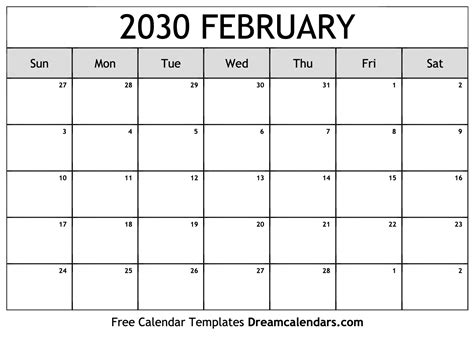 February 2030 Calendar Free Blank Printable With Holidays