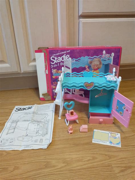 Vintage 1990s Barbie Stacie 3 In 1 Bunk Bed Retired Mattel Blue And Pink Bed Desk And Closet Etsy