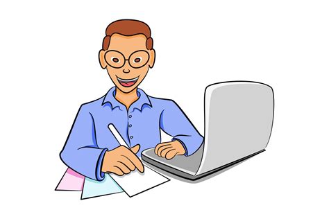 Illustration Of A Businessman Working On Documents With A Computer