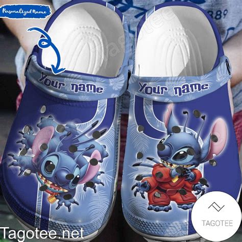 Personalized Stitch Tropical Leaves Crocs Clogs Tagotee