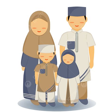 Gambar Vektor Karakter Keluarga Muslim Dengan Putra Dan Putri Keluarga