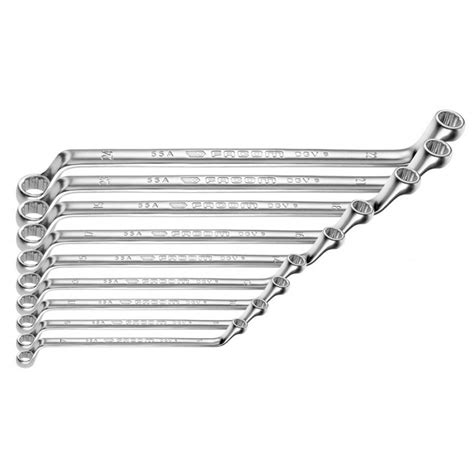 Bihexagon ring spanner shallow offset set (9). Facom 55A.JD10 - 10Pc Metric Offset Ring Spanner Set