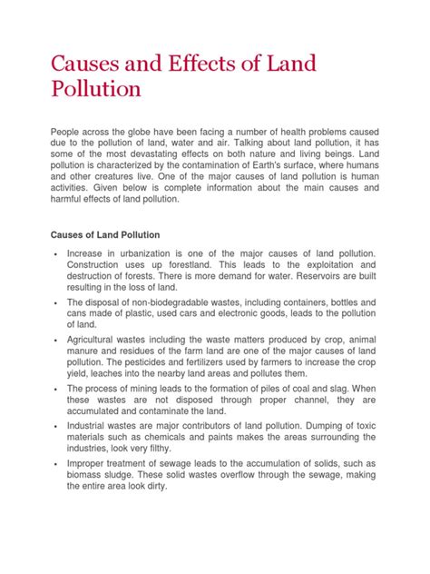 Causes And Effect Of Land Pollution Pollution Sewage