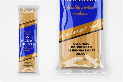 Clear Plastic Spaghetti Packaging Mockup Template By Eightonesixstudios