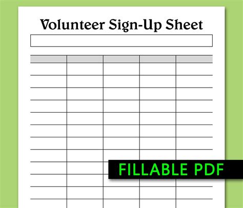 Volunteer Sign Up Sheet Printable Fillable Pdf Letter Size Blank Signup