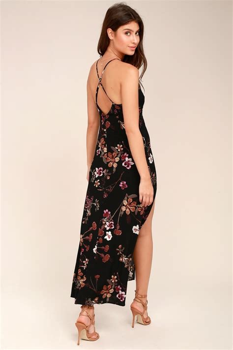 Black Floral Print Dress Maxi Dress Sleeveless Dress