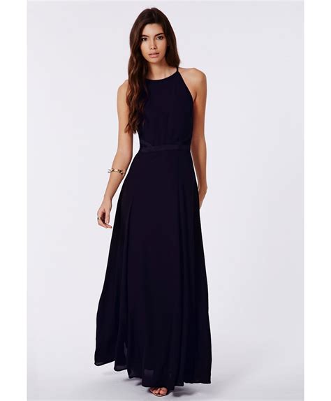 Missguided Kamilinka Lace Backless Maxi Dress In Navy In Blue Navy Lyst