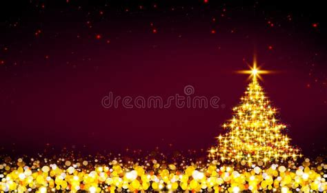 Golden Christmas Tree And Red Star Sky Stock Illustration