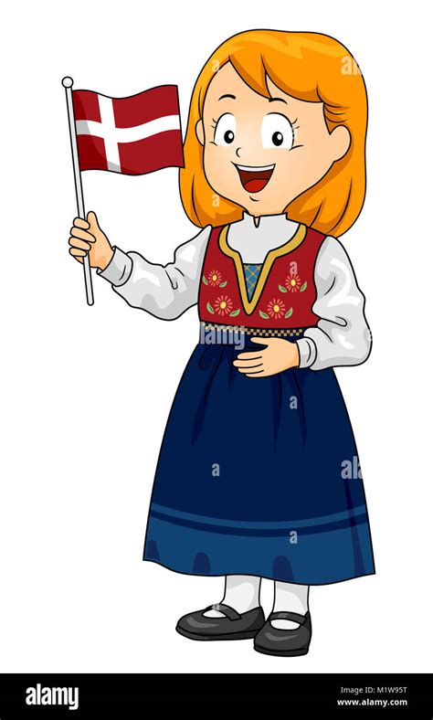 Illustration Of A Kid Girl Wearing A Danish National Costume And