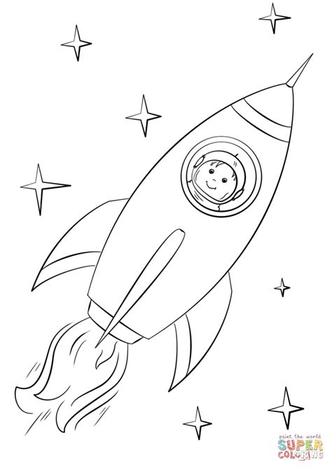 Gambar Babe Astronaut Flying Space Rocket Coloring Page Free Click Pages Di Rebanas Rebanas