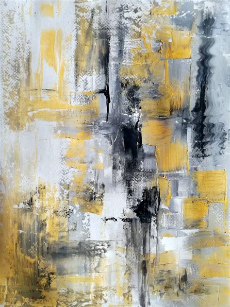 Black White And Yellow Contemporary Abstract Art Contemporary