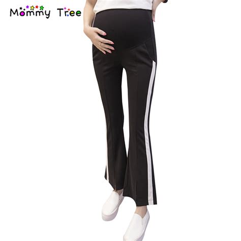 2017 Summer Pregnancy Flared Trousers Striped Stitching Maternity Pants