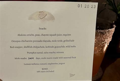 Carta Del Restaurante Pujol Tasting Menu Ciudad López Mateos