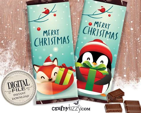 Christmas Candy Bar Wrapper Printable Penguin Wrappers Favors Merry