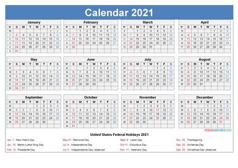 2021 Calendar Templates Editable By Word 2021 Calendar With Federal