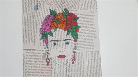 Gazete kağıdı üzerine Frida çizimi (Uzaktan Eğitim) - YouTube