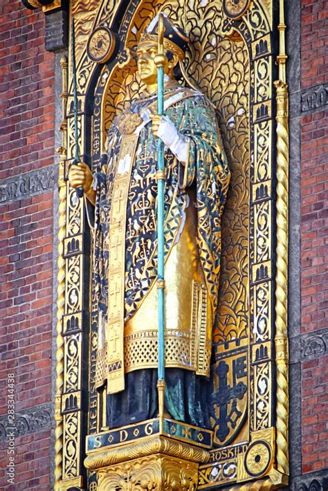 Copenhagen City Hall Facade Absalon Relief Gilded Statue Of 1901 By